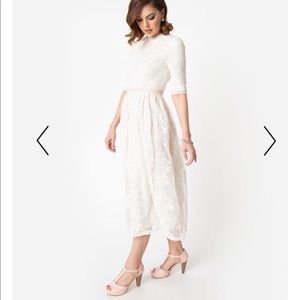 Unique Vintage Midi Boho Cream Wedding Dress